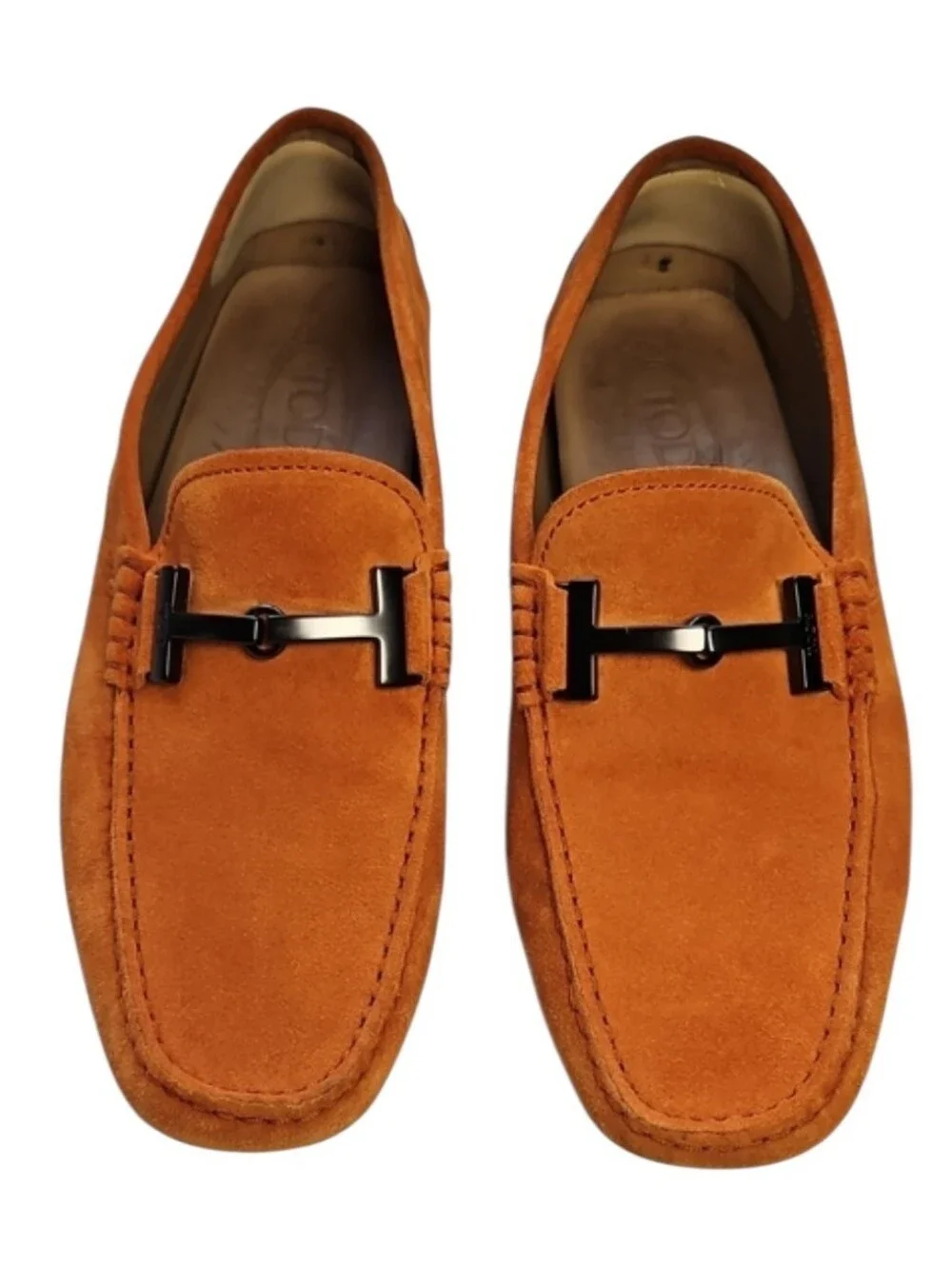 TOD'S Double T Gommino Suede Driving Loafers In Burnt Orange, Size 5 1/2